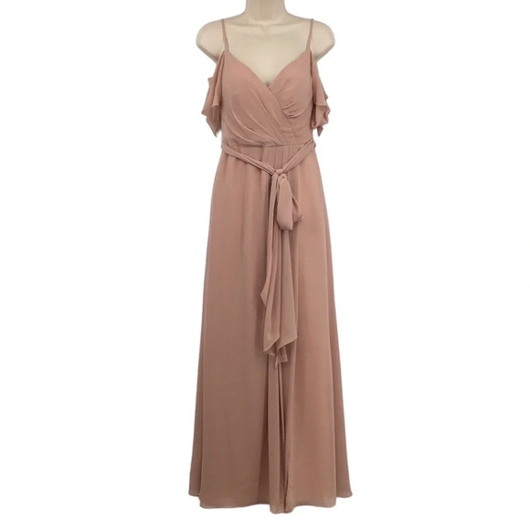 Watters &‎ Watters Gown Womens 2 Pink Cream Bridesmaid Dress Cold Shoulder - Picture 1 of 16